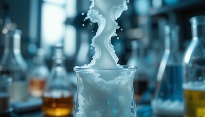 Milk Splashing into Beaker in Laboratory