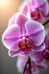 Fototapeta premium Close-Up Macro Shot of Exotic Orchid Bloom with Intricate Petal Details and Rich Purple Hues — Editorial-Quality Ultra Detailed Flower Portrait for Botanical, Spa, and Skincare Branding