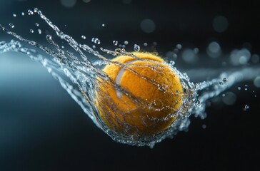 A high-speed shot of a tennis ball being struck by a racket