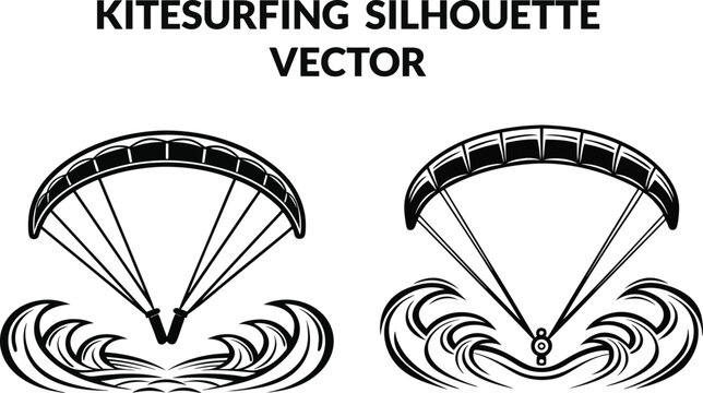 Kitesurfing Silhouette Vector Illustration Set
