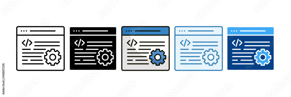 Wall mural web development icon set multiple style collection
