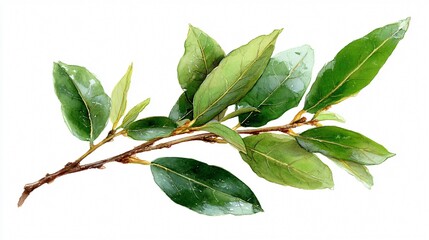 Watercolor Bay Laurel Branch Illustration | Aromatic Herb Clipart | Botanical Laurel Leaves Art – White Background

