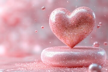 Obraz premium Pink heart floating on a textured base.