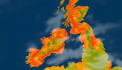 Hot UK weather map , with white tonespng