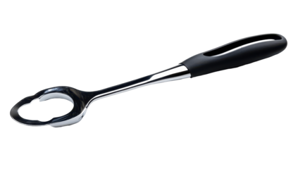 Versatile, stainless steel,  kitchen tool with a comfortable grip