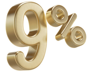 3D Golden 9 Percent Discount Number Sale