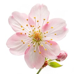 Fototapeta premium Delicate macro photography of a beautiful pink cherry blossom flower against a white background