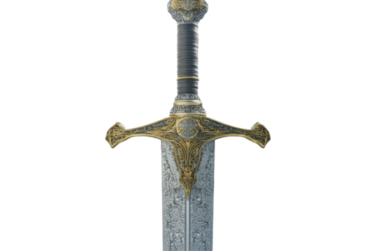 Ornate,  medieval-style sword, detailed hilt and blade