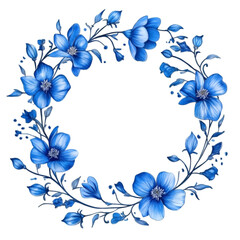 Blue floral wreath design elegant flowers circle frame