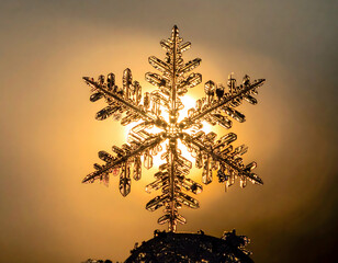 Golden Snowflake Against Sunrise