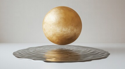 Golden sphere on rippled liquid surface
