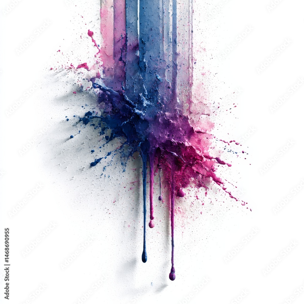 Aufkleber a colorful cascade: an abstract expression of flowing pink and blue paints on a clean white backdrop