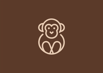 Minimal monkey line logo for playful, smart, or creative identity.