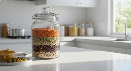 Layered Lentils, Beans, and Grains in a Glass Jar A Kitchen Still Life