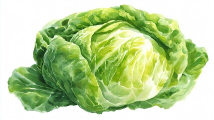 Obraz premium Watercolor Iceberg Lettuce Illustration | Fresh Crisp Lettuce Clipart | Botanical Lettuce Art – White Background