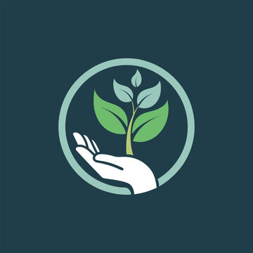 hand holding green plant inside circle clip art preview