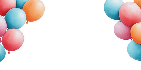 Colorful balloons bordering a blank white background for party celebration and event decoration