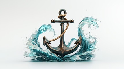 A weathered bronze anchor, surrounded by crashing waves and rope details, symbolizes steadfastness against nature's violent forces