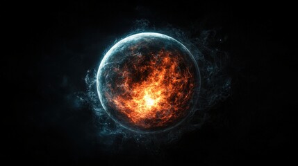 Fiery birth of a young exoplanet space observation digital art cosmic environment close-up view celestial concept