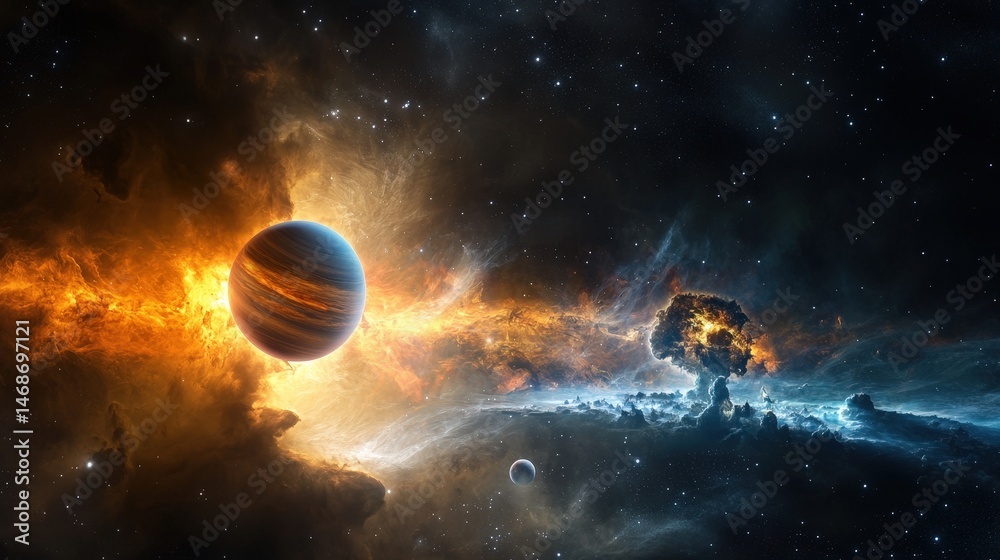 Poster exoplanet formation event outer space digital art cosmic environment sci-fi viewpoint celestial conc
