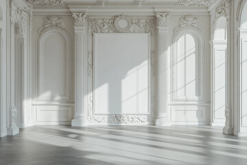 Naklejka premium Elegant White Room Sunlight Mockup Design Interior Architecture