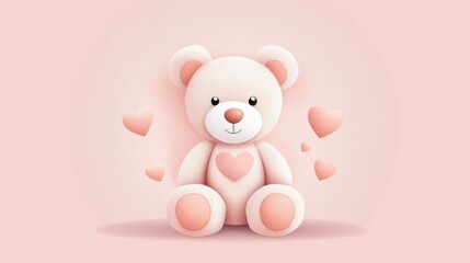 Obraz premium Crochet teddy bear drawn in flat cubism vector, minimal Smoky Blush Pink tones, soft pastel gradient background