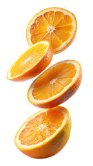 Fototapeta premium flying orange half slices isolated on transparent white background, clipping path
