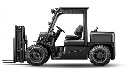 Naklejka premium Black Forklift in Profile
