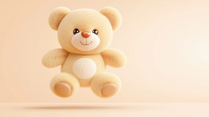 Custom embroidered teddy bear in cute flat vector style, minimal soft olive tone cubism, floating over a gentle gradient