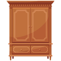 Wooden wardrobe furniture isolated vector illustration on white background