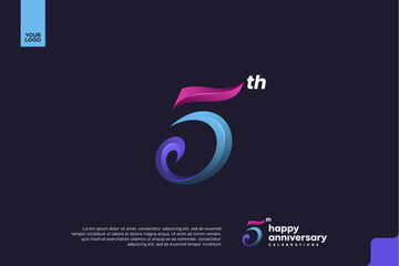 Naklejka premium Colorful 5th Anniversary Celebration Design with Artistic Gradient Number and Dark Background