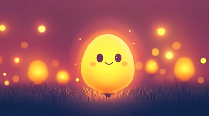 Naklejka premium A cheerful, glowing egg stands amidst a field of soft, warm light