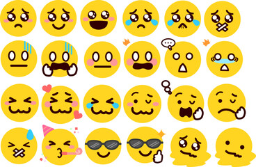 絵文字、顔文字 いろいろな表情の顔のイラストセット 2