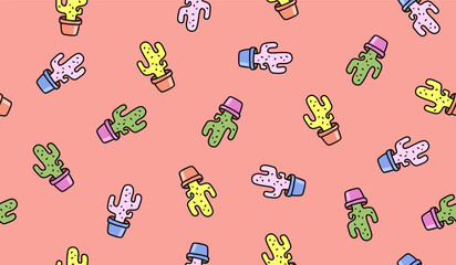 Cute cactus plants pattern background vector design © rupa