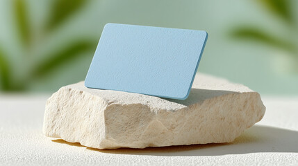 Minimalist 3D Credit Card on Natural Stone with Soft Lighting and Clean White Surface for Elegant Presentation