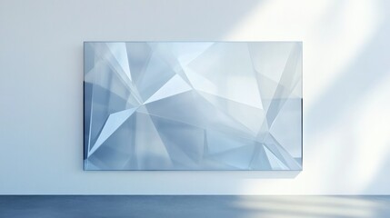 Modern abstract art piece.  A light blue, geometric, glass-like wall art