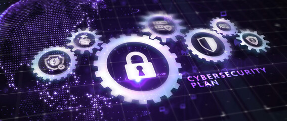 Cyber security data protection business technology privacy concept. CYBERSECURITY PLAN. 3d illustration