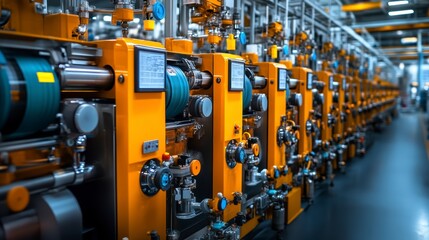 Fototapeta premium High-Speed Printing Press In Industrial Factory.