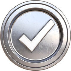 Approved mark Icon: A metallic icon of an approved check mark, symbolizing validation, confirmation, and the attainment of goals.