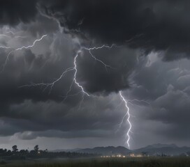 Heavy, grey clouds roil, jagged lightning flashes across an overcast sky , energy, atmospheric
