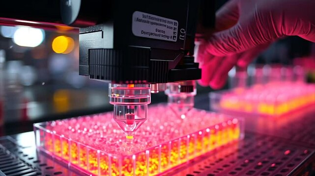 Automated liquid handling system dispensing samples into a microplate