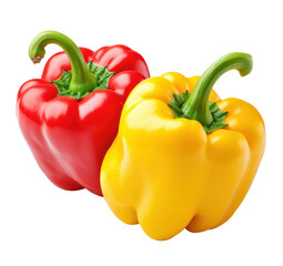 Two vibrant bell peppers, red and yellow, displayed close together