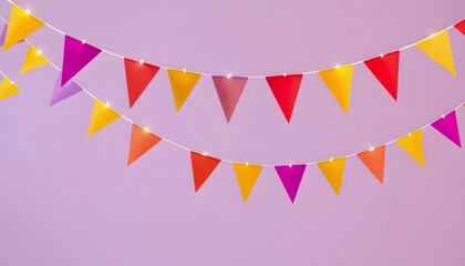 Obraz premium Carnival garland with flags. Decorative colorful party pennants for birthday celebration, festival and fair decoration , with white tonespng