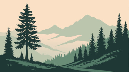 Pixel Art Serene Mountain Forest Landscape Scene Outdoors