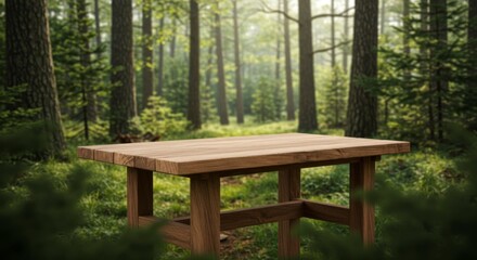Fototapeta premium Wooden table in a forest (2)