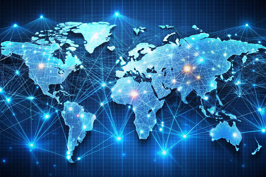 world map with binary code