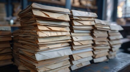 Obraz premium Stacked antique books aged paper weathered covers.