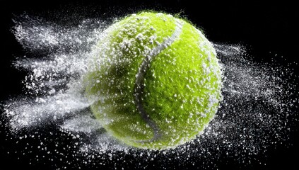 Close-up of a tennis ball with explosive motion effect.
