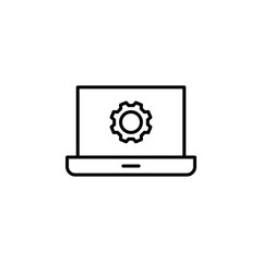 Technical support icon Computer service. Gears on screen laptop. vector illustration on white background