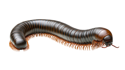 Millipede Marvel: A detailed shot of a millipede, showcasing its segmented body and numerous legs, captured against a clean background.